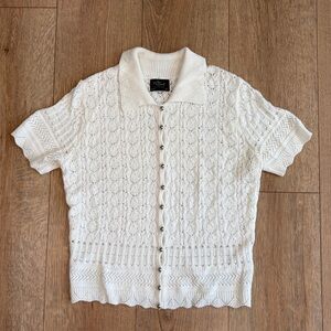 Milly & Honey Cream Knit Button Front Cardigan Polo Sweater Short Sleeve Medium